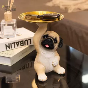 PlumHOUSE Sáng Tạo Pug Tượng Khay Bảo Quản Dễ Thương Chìa Khóa Chó Kẹo Ăn Nhẹ Tấm Bảo Quản Động Vật Điêu Khắc Đồ Trang Trí Văn Phòng Để Bàn Trang Trí VN