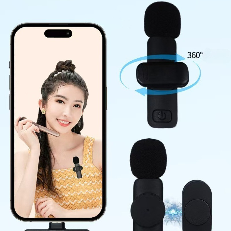Micro Thu Âm Không Dây,Mic thu âm không dây cài áo lọc tiếng ồn model K9,Khoảng cách thu âm xa,Hỗ trợ điện thoại di động