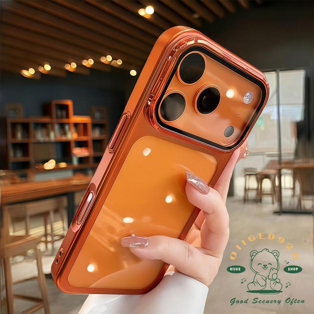 【 Ốp lưng iPhone17 】 Vỏ giữ ống kính mạ điện siêu mỏng màu cam iPhone 17 Pro Max cho vỏ iPhone PC Vỏ cứng chống sốc