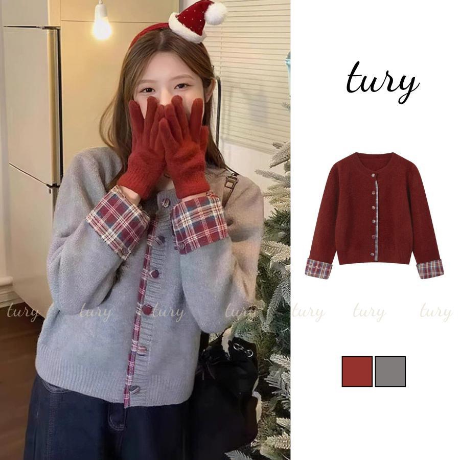 Áo Len Nữ - Tury - Áo khoác cardigan len phối họa tiết caro trẻ trung dễ thương - TA087