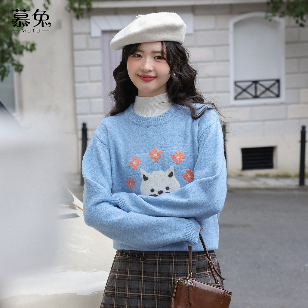 Mutu Sữa Huhu Xanh Chui Đầu Áo Len Nữ Mùa Xuân 2026 Phong Cách Mới Động Vật Nhỏ Hoạt Hình Đan Hàng Đầu