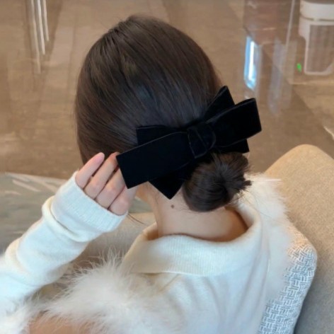 Kẹp tóc nơ nhung đen thanh lịch Kẹp tóc mùa xuân