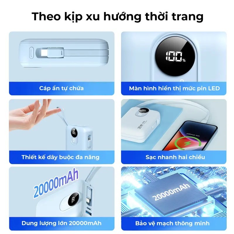 GOOJODOQ  PD35W Power Bank 20000mAh Màn hình kỹ thuật số LED cho iPhone iPad Mini Powerbank Sạc nhanh | BigBuy360 - bigbuy360.vn