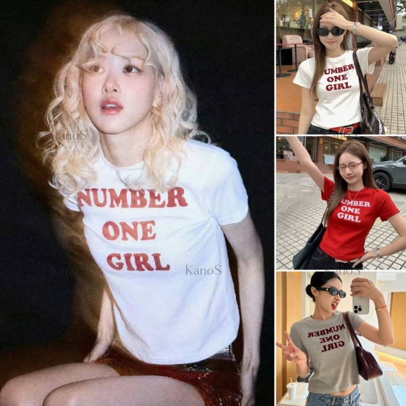 Kanos_shop | niche fit crop top, Hàn quốc Thời trang thu đông Letter print áo sơ mi nữ tay ngắn