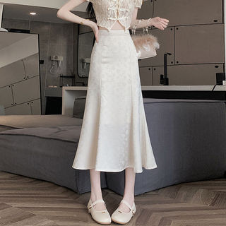 Chân váy chữ A cạp cao thanh lịch, chất liệu jacquard, dài vừa phải, thích hợp cho Nữ mùa xuân hè