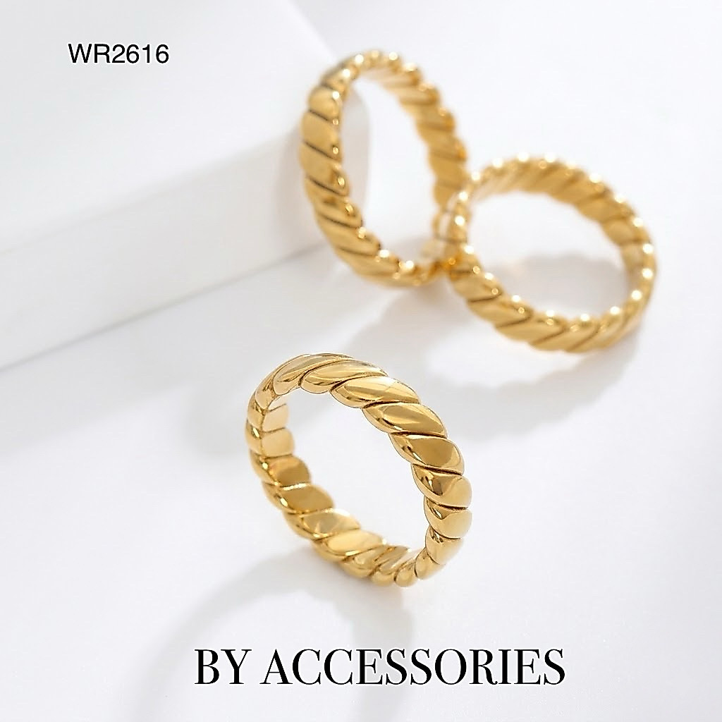 Nhẫn nam nữ unisex titan kiểu vặn xoắn vintage bản 5mm mạ vàng không gỉ WR2616 BY ACCESSORIES