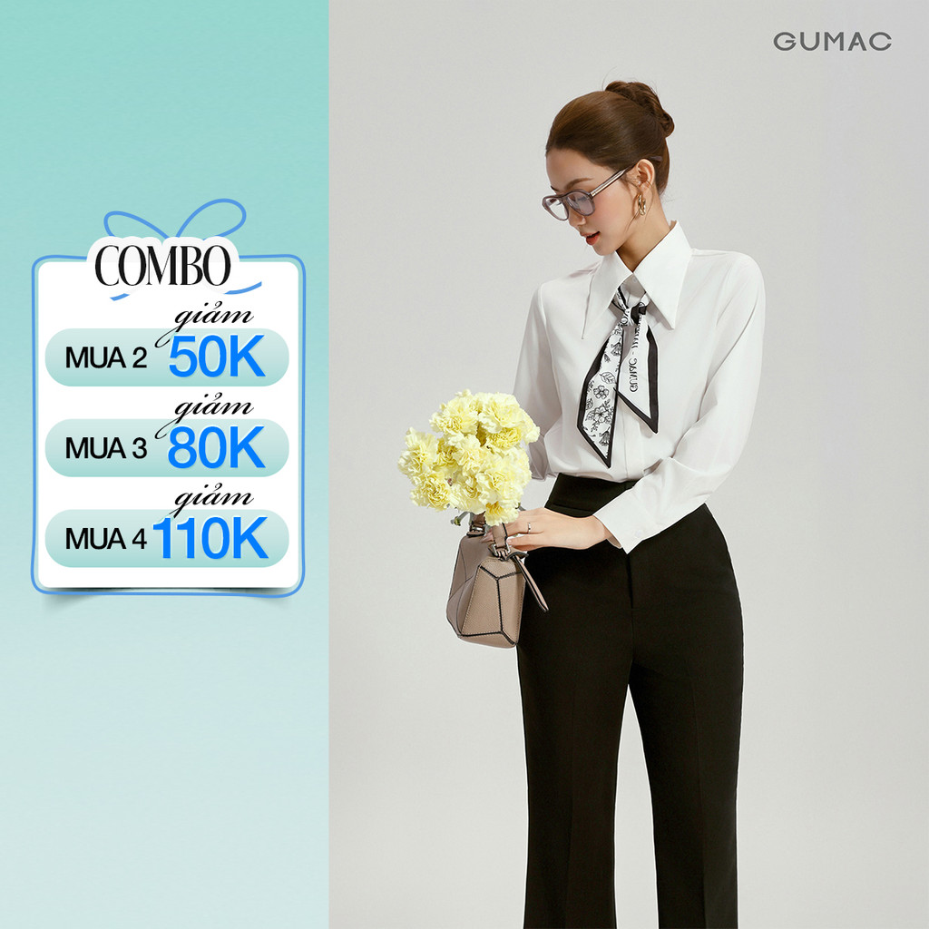 Áo Sơ Mi Nữ Tay Dài GUMAC Form Regular Nẹp Đôi Lá Cổ Dài Kate Sợi Tre Thanh Lịch AG05064