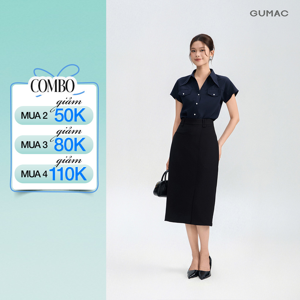 Chân Váy Nữ GUMAC Form Suông Xẻ Tà Túi Kiểu Vải Cotton Chéo Hiện Đại VG05030