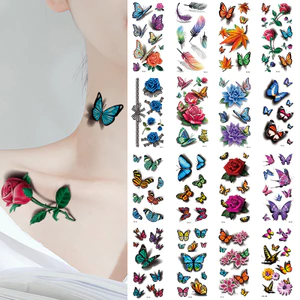 Bướm hồng không thấm nước Hình xăm tạm thời Bán vĩnh viễn Nhãn dán cơ thể DIY Cánh tay chân hoa