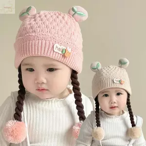 Mũ bảo vệ tai cho bé AWNGD, Mũ beanie dệt kim dày chống gió, Phim hoạt hình dễ thương Giữ ấm cho trẻ em Mũ beanie mùa thu