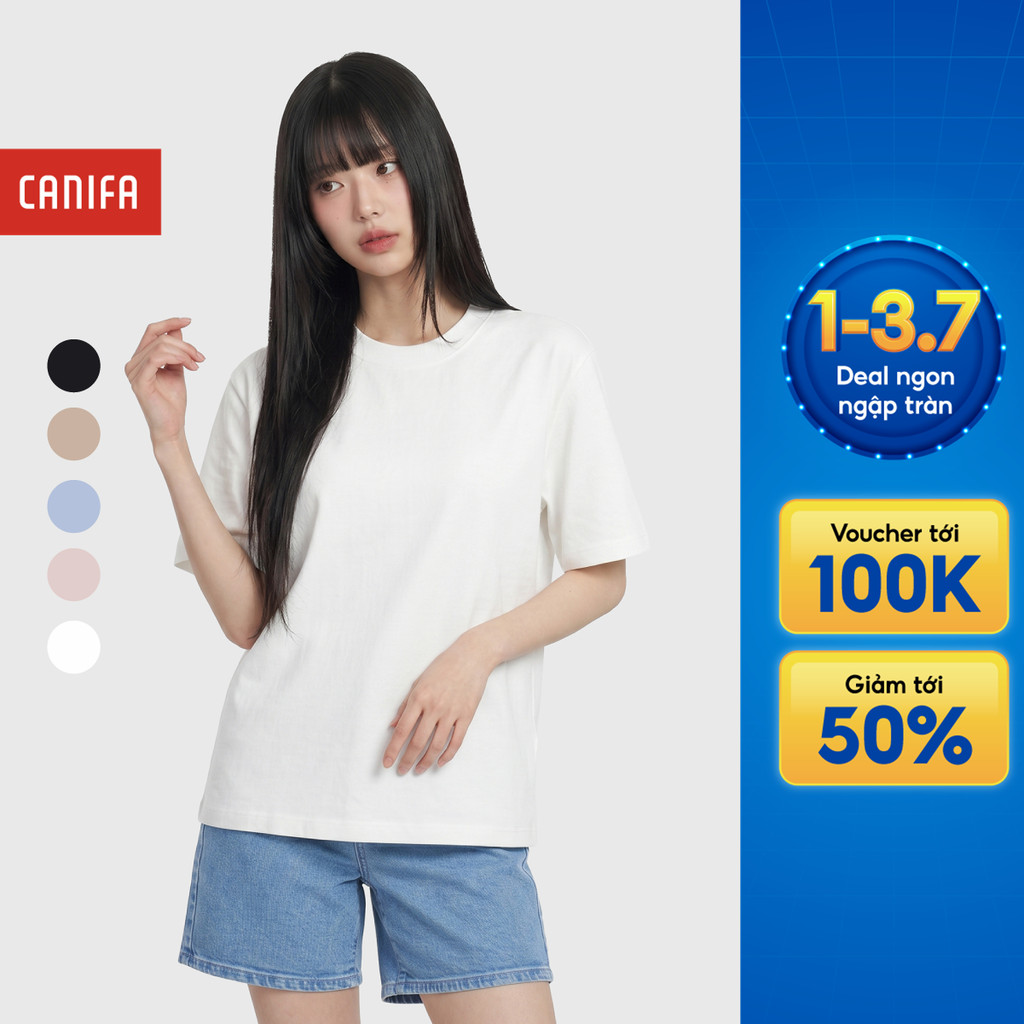 Áo phông nữ CANIFA áo thun basic cộc tay chất liệu cotton mềm mịn mát 6TS26S021