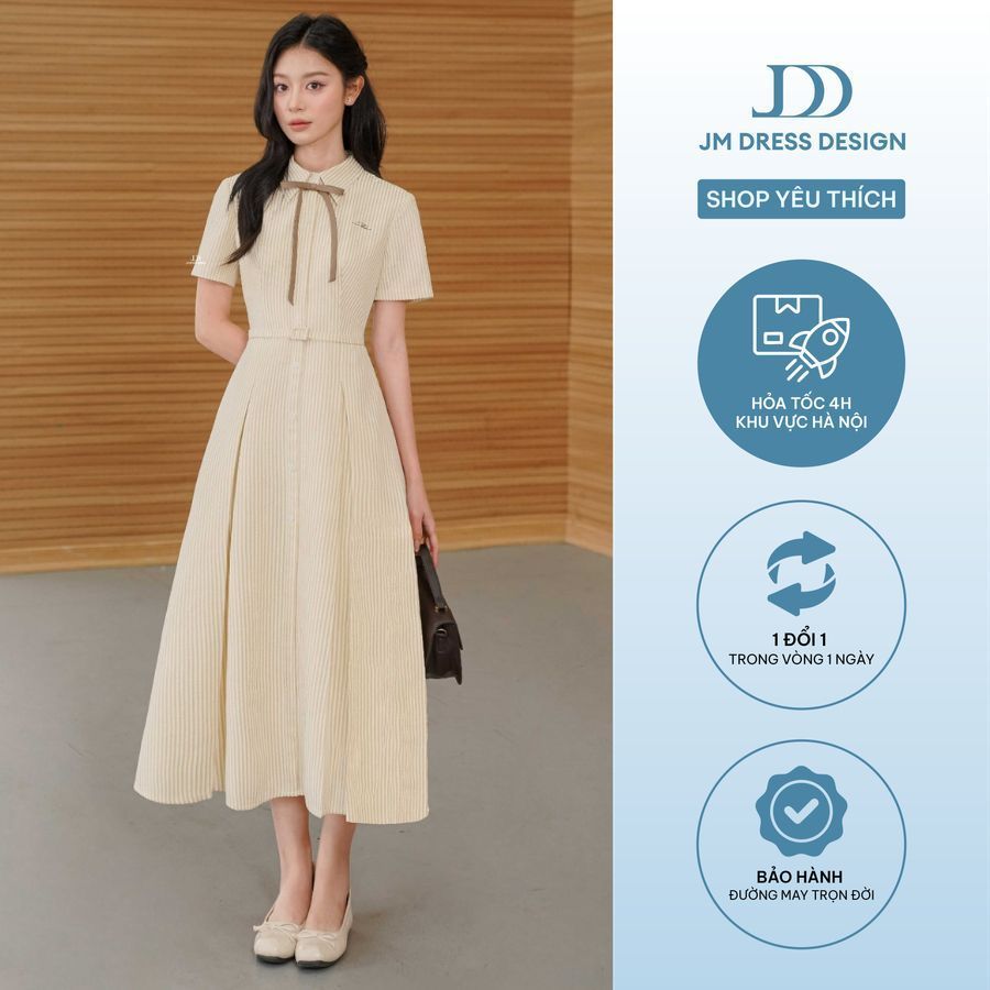 Đầm Cổ Đức Xếp Ly Chụm Dài 1S26.2503K, Đầm Dài Váy Sơ Mi Dáng Dài Thanh Lịch Công Sở Thiết Kế Bởi JM Dress Design