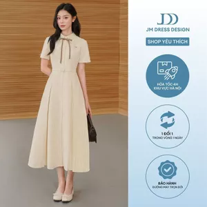 Đầm Cổ Đức Xếp Ly Chụm Dài 1S26.2503K, Đầm Dài Váy Sơ Mi Dáng Dài Thanh Lịch Công Sở Thiết Kế Bởi JM Dress Design