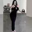 Đầm dây chữ thập dệt kim Vỏ nữ rỗng Baless quấn dài VN