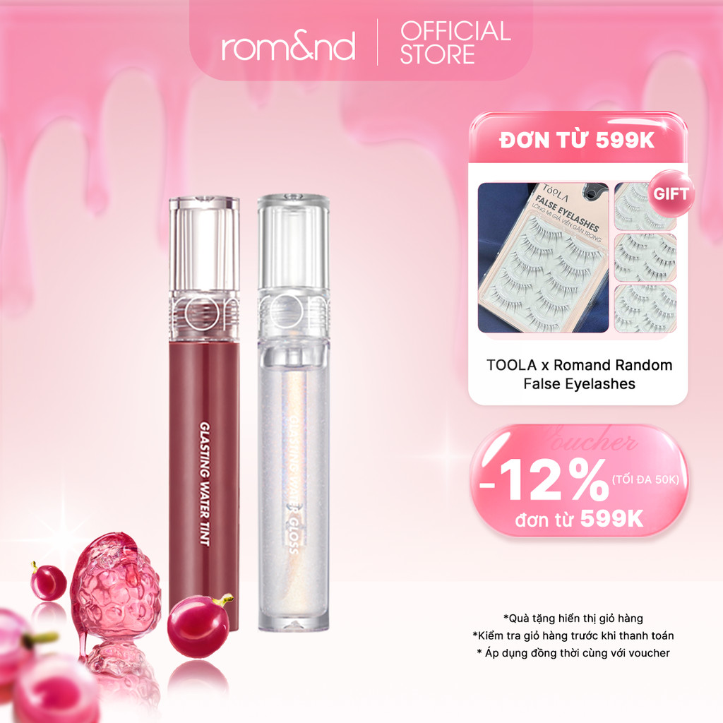 Combo Son tint lì Romand Glasting Water Tint 4g + Son bóng Romand Glasting Water Gloss 4.5g