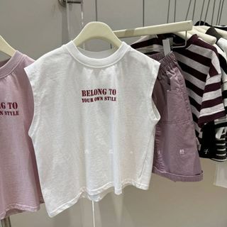 Mùa Hè Bé Trai In Chữ Áo Vest Không Tay Phong Cách Hàn Quốc Cotton Nguyên Chất Rời Cổ Tròn Sóng Viền Áo Vest Top