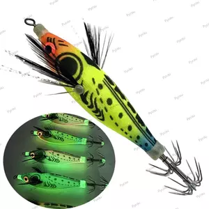 PYCOU 2 Chiếc Mực Jig Mồi, Chiều Dài 8cm 6g Trọng Lượng Mồi Câu Cá, Gỗ 2 Gói Thiết Kế Dạ Quang Chất Liệu Gỗ Egi Mực Móc Câu Cá Nước Mặn