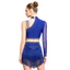 Nyeemya Nữ Latin Salsa Trang Phục Khiêu Vũ Đơn Tay Dài Bất Đối Xứng Vai Kim Cương Giả Crop Top Và Năng Động Tầng Tua Rua Váy Cho Cha Cha Tango