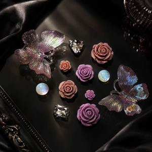 Set Charm Bướm Pha Lê Hoa Hồng Tím Lavender & Mocha Resin Cao Cấp – Crystal Butterfly Purple Rose Luxury Co