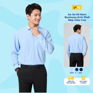 Áo sơ mi nam YODY business chất liệu Knit co giãn, phối nép giấu cúc TRA - MOSH25S091