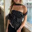 MAPLEPOET-Áo ống in chấm dành cho nữ Ruffle viền bất đối xứng quây Crop Bandeau có dây đeo cổ