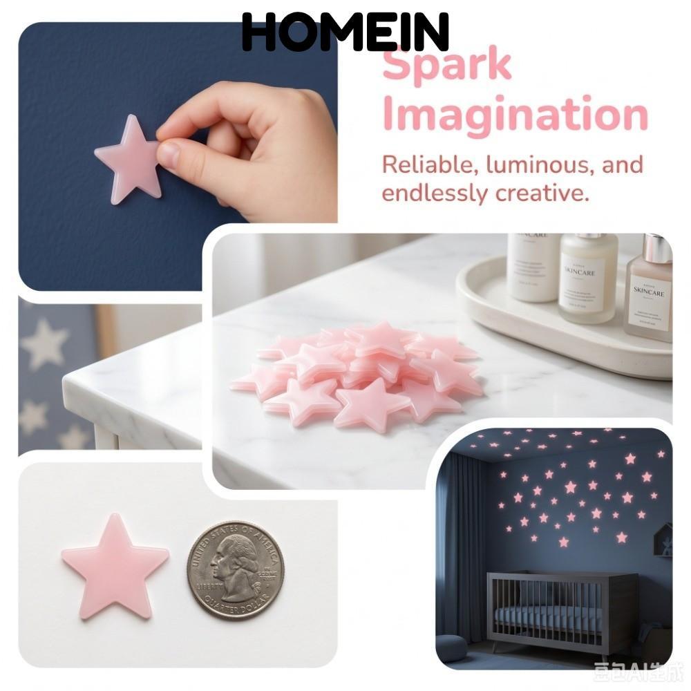 HOMEIN 100 Miếng Dán Ngôi Sao Dạ Quang, PP Hồng, Decal Dán Tường Ngôi Sao Trộn Màu, Trang Trí Phát Sáng Ban Đêm 1.18 In Star Glow In Dark Sticker Wall