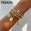 Vòng tay hạt tròn FEDAOG, Vòng tay đính cườm đàn hồi nhiều lớp phong cách Bohemian, Thời trang Handmade Đính cườm ngôi sao đính cườm Phụ kiện trang sức