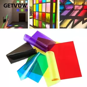 Giấy thủy tinh màu GETVOW, Đồ thủ công Tấm PVC trong suốt dày, Tấm kính bóng kính nhiều màu DIY hạng nặng cho trẻ em Handmade