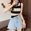 JULYHOT Mùa Hè Nữ Thời Trang Retro Sọc Tròn Ne Không Tay Áo Dệt Kim Massivedeals