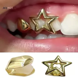 JULYHOT Bóng Rỗng Không Đều Ngôi Sao Đôi Mũ Dành Cho Nữ Y2K Punk Pentagram Răng Grillz Miệng Trang Sức Massivedeals