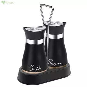 YOLOGO 2 Cái / bộ Chai Gia Vị Thủy Tinh Nhà Bếp, Bộ Bình Lắc Gia Vị Màu Đen Có Thể Đổ Lại, Muối & Tiêu Có Giá Có Lỗ Đổ Lọ Gia Vị Dụng Cụ Nấu Ăn