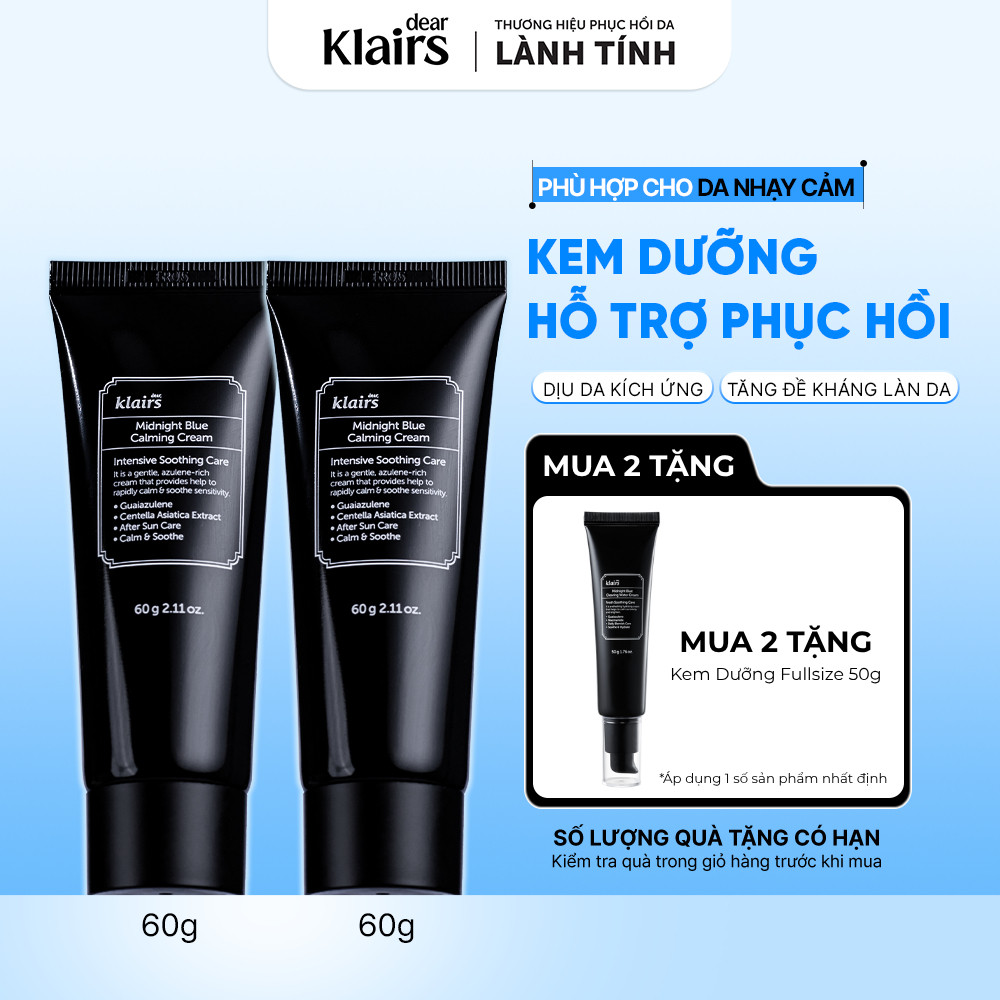Combo 2 Kem dưỡng da Dear, Klairs Midnight Blue Calming Cream 60g [FS]