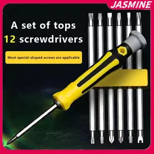 JASMINE Bộ tuốc nơ vít 12 trong 1 ic Đa chức năng Dụng cụ bảo trì cầm tay chính xác Chữ thập Tua vít hình phẳng JASMINE
