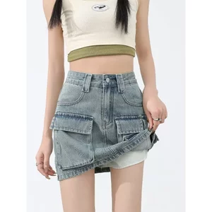Váy Denim Cao Cấp Chữ A Váy Mini Nữ Giảm Béo Bodycon Váy Ngắn