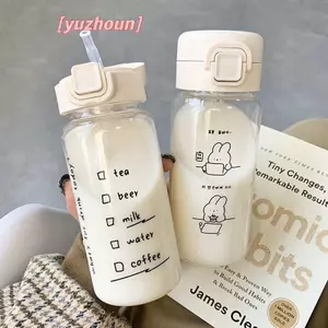 Bình Nước Hoạt Hình Có Ống Hút Bình Uống Bằng Nhựa Dễ Thương Di Động Chống Rò Rỉ Đồ Uống Để Uống Sữa Cà Phê Trà