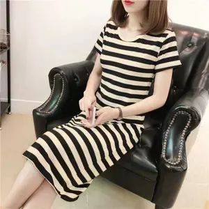Váy dài sọc thẳng mùa hè Slim-Fit Slim-Fit Slimer Look Loose Cover Flesh Casual Home Outing All-