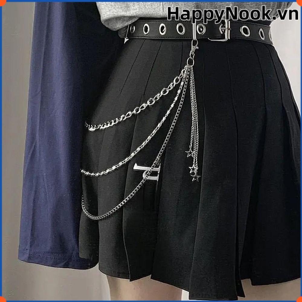 Dây xích tua rua HappyNook và dây thắt lưng ngôi sao hip hop, hợp kim kim loại thời trang Y2K gothic, phù hợp cho nam và nữ