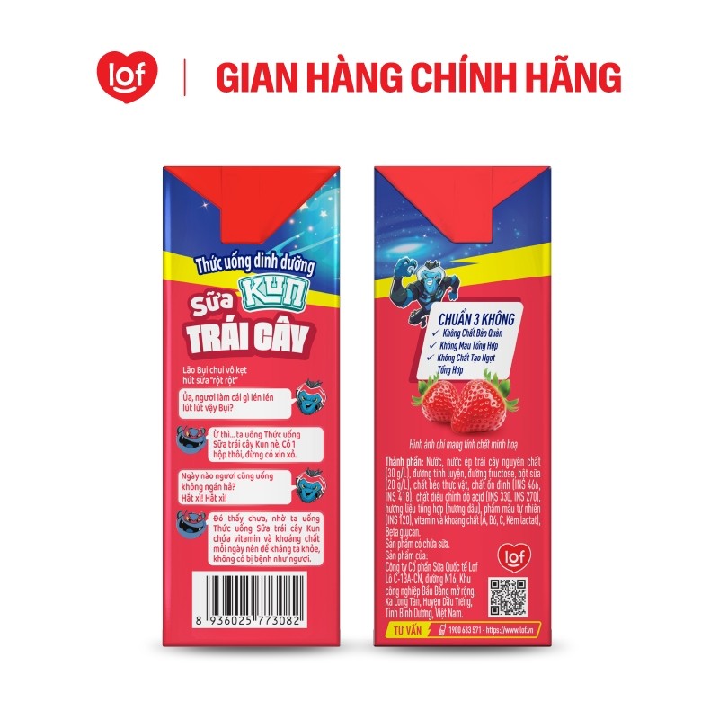 Sữa trái cây KUN vị dâu thùng 48 hộp x 110ml