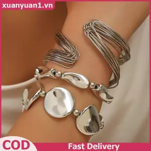 XUAN Phóng Đại Không Đều Nhiều Lớp Vòng Tay Dành Cho Nữ Vintage Hình Học Mở Vòng Tay Trang Sức Phụ Kiện VN