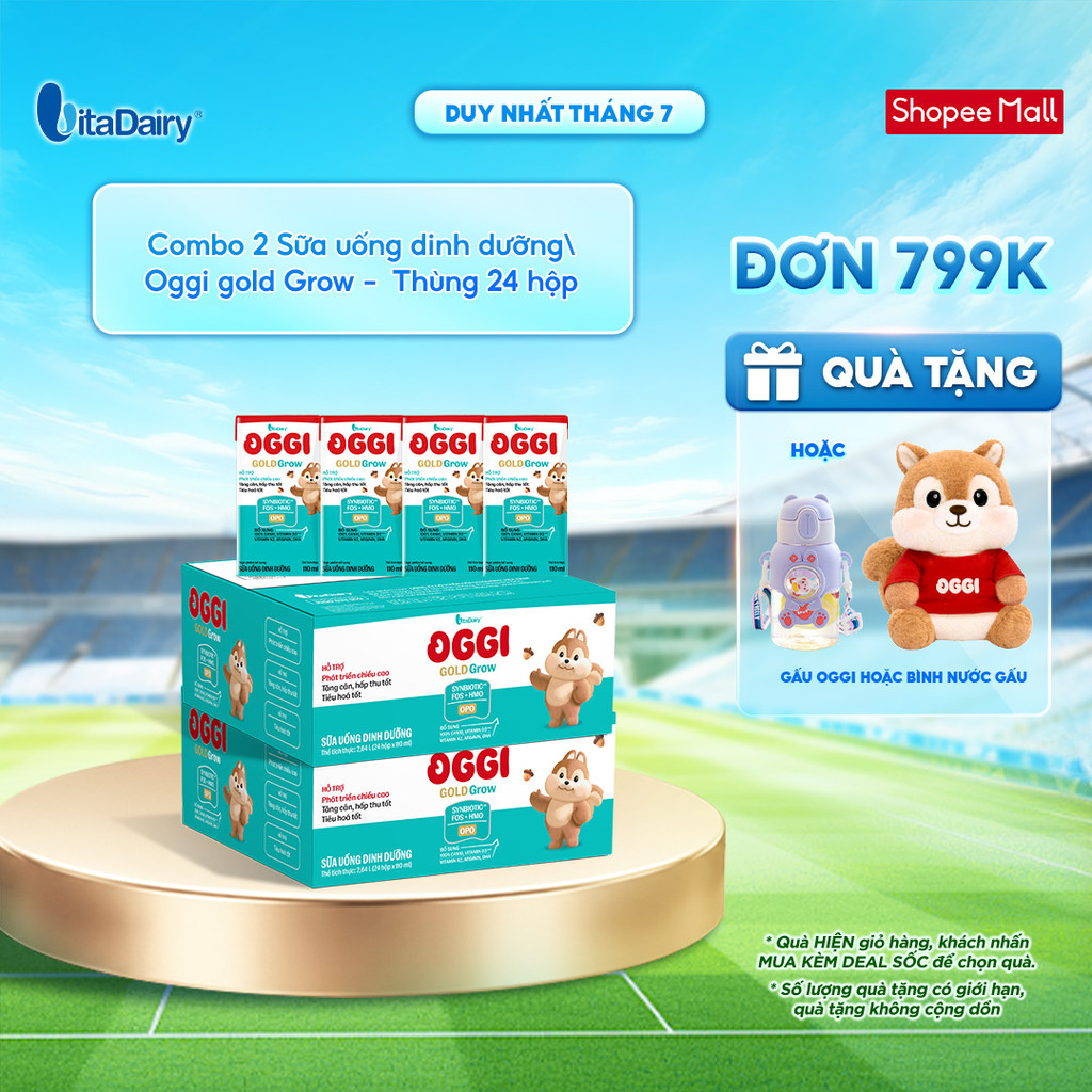 [COMBO 2 THÙNG 24 HỘP] Sữa uống dinh dưỡng Oggi Gold Grow phát triển chiều cao, hỗ trợ hấp thu - Hộp 110ml/180ml