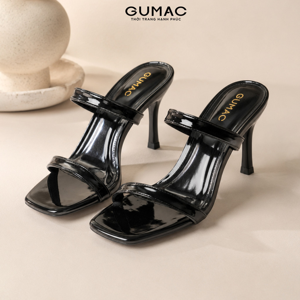 Giày Cao Gót Nữ GUMAC Mũi Nhọn Da PU Bóng Ánh Bạc Quai Ngang Thanh Lịch Dễ Phối Đồ GG06025
