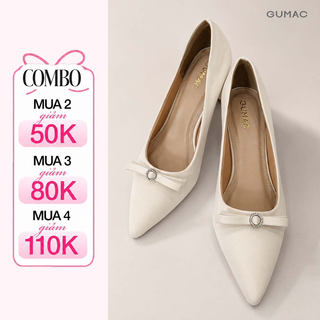 Giày Cao Gót Nữ GUMAC Đính Nơ Cách Điệu GF12071