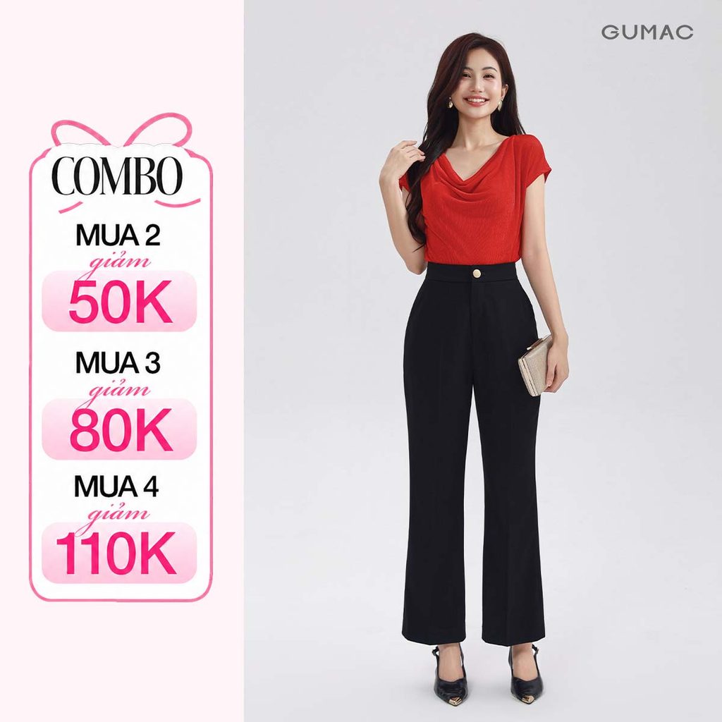 Quần Tây Nữ Ống Loe GUMAC Cơ Bản Có Túi Xéo Chất Cotton Mềm Thoáng Mát LQG0413