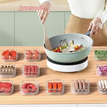 [yuzhoun] Hộp đựng thực phẩm tủ lạnh Hộp đựng thực phẩm nhà bếp Hộp đựng sắc nét kín đựng thực phẩm tươi sắp xếp nhà bếp