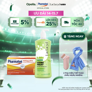 Bộ 1 Thực Phẩm Bảo Vệ Sức Khỏe Pharmaton Vitality Dạng Vỉ Hộp 50 Viên + Sữa Tắm Gội Trẻ Em Lactacyd Milky 800ml