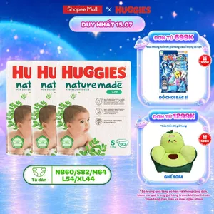 Thùng 3 gói Tã/Bỉm dán sơ sinh Huggies NatureMade NB60/S82/M64/L54/XL44