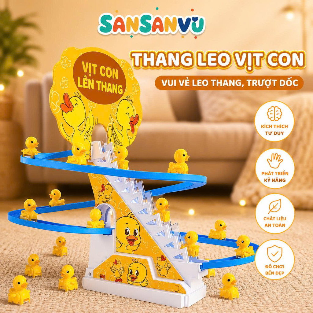 Đồ chơi cầu trượt Vịt vàng leo cầu thang với âm thanh vui nhộn + Đèn nháy đẹp mắt