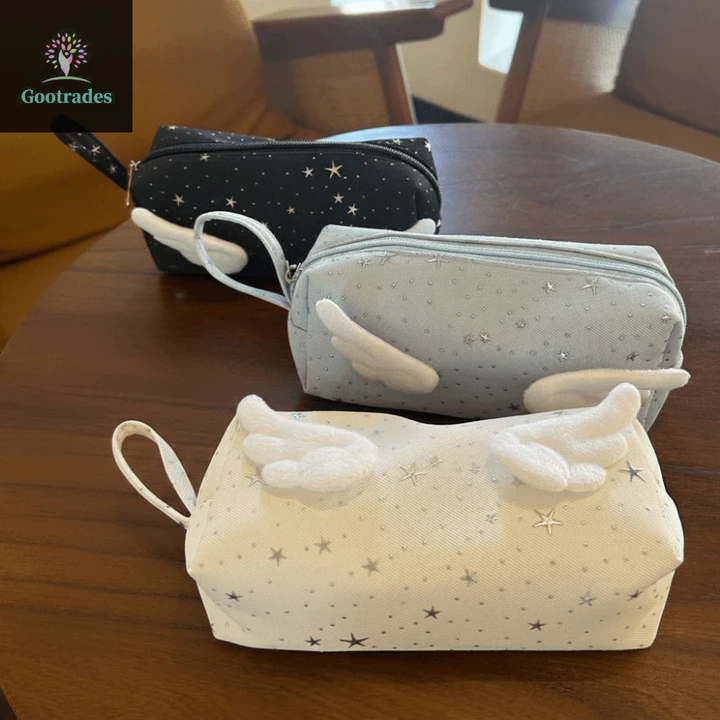 Hộp đựng bút chì GOOTARDES Wings Star Dots, Túi đựng bút phong cách Hàn Quốc in dung tích lớn, Túi đựng mỹ phẩm Lưu trữ máy tính để bàn Y2k Văn phòng phẩm Túi đựng văn phòng phẩm Giá đỡ văn phòng phẩm
