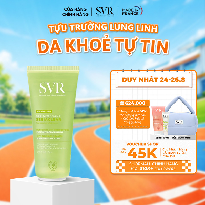 Gel rửa mặt cho da dầu mụn, không chứa xà phòng SVR Sebiaclear Gel Moussant 200ML