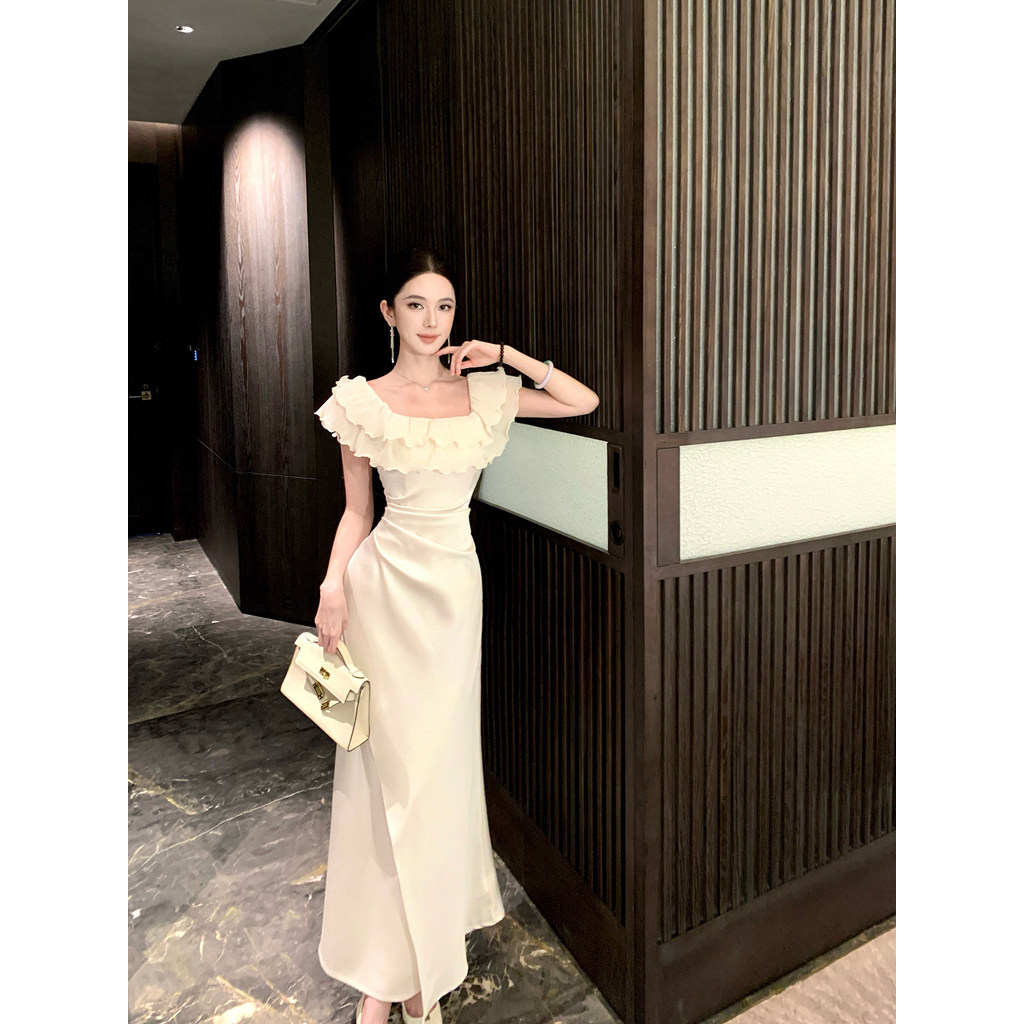 Đầm trễ vai phối bèo thiết kế hiện đại Pháp Party phú bà sang trọng